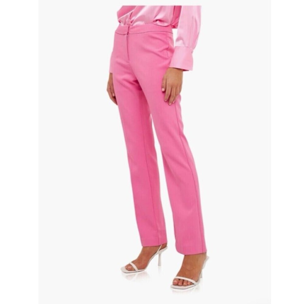 Endless rose pant flat front trousers straight women barbie pink office‎ L